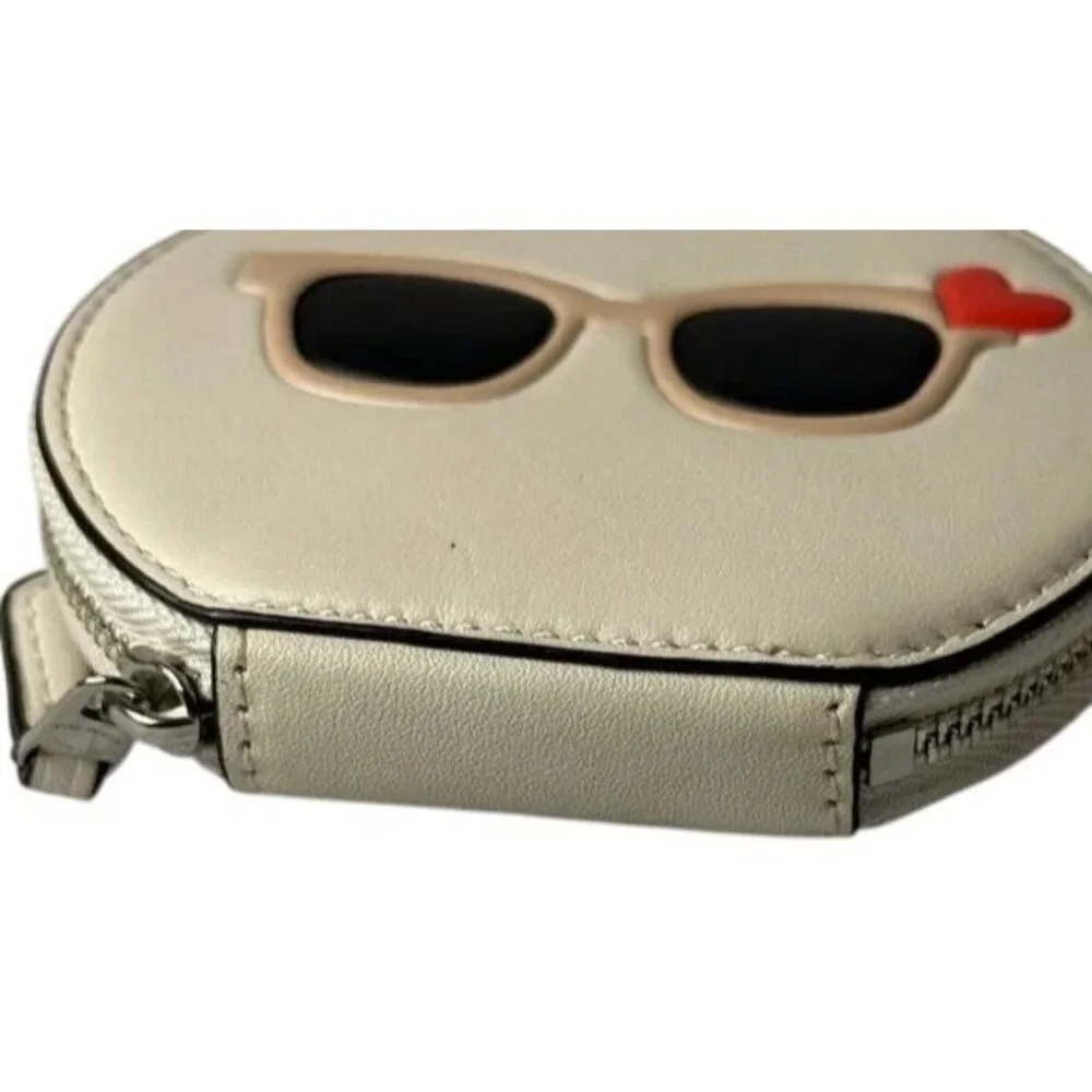 Coach Heart Sunglasses Round Leather Zip Coin Purse in White Chalk F87220